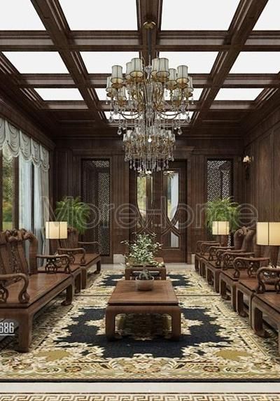 Biệt thự đẹp, sang trọng với phong cách thiết kế Á Đông sang trọng từ gỗ óc chó