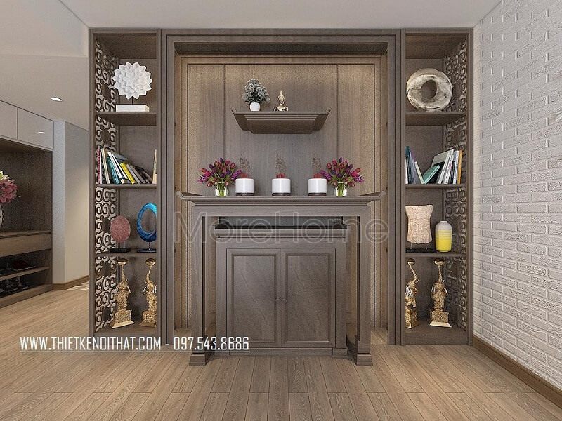 Để giải quyết vấn đề diện tích hạn chế của căn phòng, mẫu bàn thờ hiện đại này sẽ là sự lựa chọn hoàn hảo cho gia chủ.